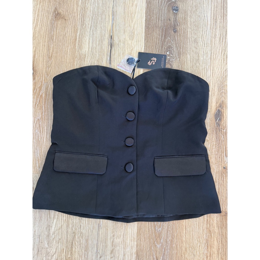 Sincerely Jules Corset Top Womens Medium Black Strapless Tuxedo Button New